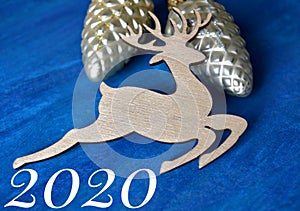 New Year 2020 and Christmas decorations blue background