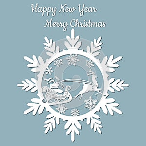 New year, Christmas, deer, Santa Claus, snowflake. For laser cutting, plotter and silkscreen printing