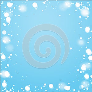 New Year and Christmas design template. Winter blue background with snowflakes and white lights.