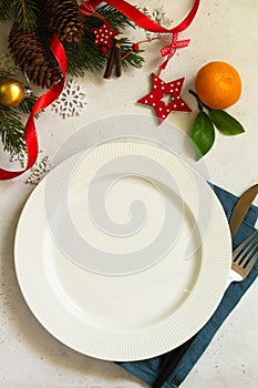 New Year, Christmas dinner, table setting. Christmas table