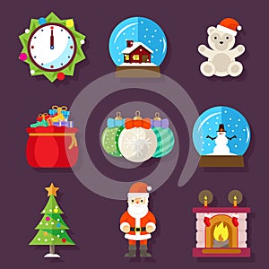 New Year and Christmas flat design icons