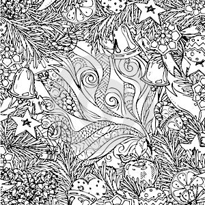 New Year and Christmas frame for coloring book for adult and children. Pattern for coloring book. hand drawn decorative