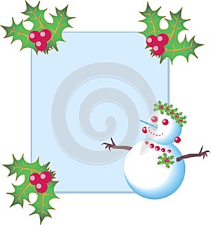 New Year and Christmas frame with snowman for photo or card