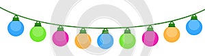 New Year and Christmas garland of multi-colored light bulbs on a white background