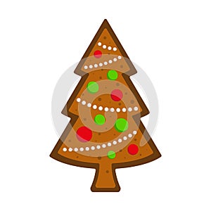 New year or Christmas gingerbread christmas tree cookie with decorartion
