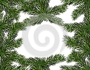 New Year Christmas. Green branch of a Christmas tree close-up on a white background. Seamless pattern.