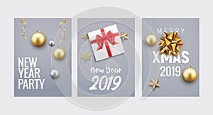 New Year Christmas greeting card background flyer or brochure design. Christmas holiday banner gold decoration