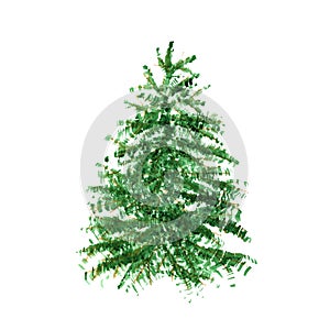 New Year and Christmas holiday tree winter green watercolor isolated object on white background illustration. For design and decor