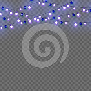 New Year and Christmas lights garlands on transparent background. Vector