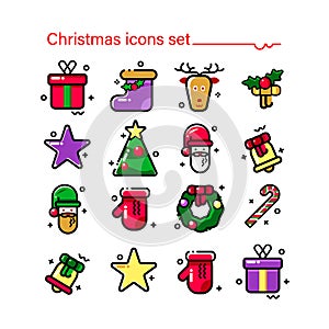 New Year and Christmas. Modern style, linear icons. Happy winter festive, elegant images of Christmas pictures. Set of vector icon