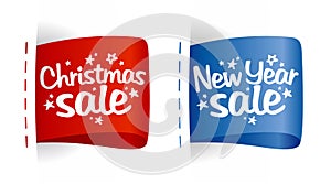 New year and Christmas Sale labels.