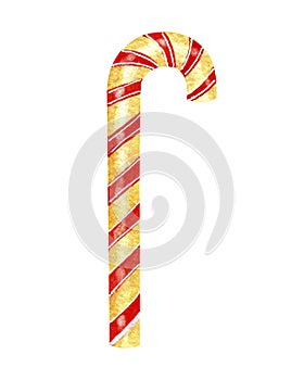 New Year and Christmas sweet candy cane.Watercolor hand drawn illustration of sweet element