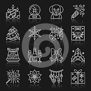 New Year christmas thin line vector icon set