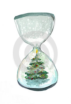 New Year, Christmas tree, hourglass, symbolizing the passage of time.