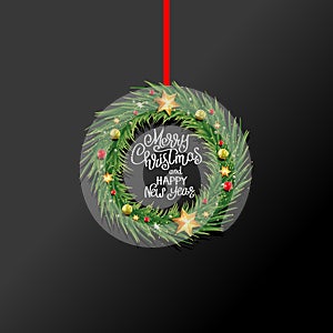 New year and Christmas wreath on the dark background