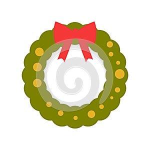 New Year and Christmas wreath flat design icon isolated on white background.