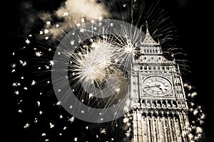 new Year in the city - Big Ben with fireworks