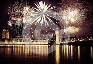 new Year in the city - Big Ben with fireworks