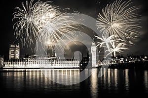 new Year in the city - Big Ben with fireworks