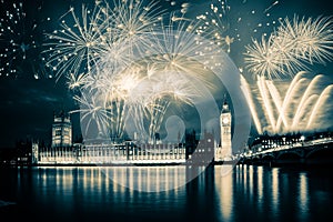 new Year in the city - Big Ben with fireworks