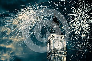 new Year in the city - Big Ben with fireworks