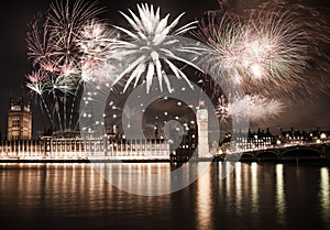 New Year in the city - Big Ben with fireworks