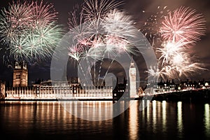 New Year in the city - Big Ben with fireworks