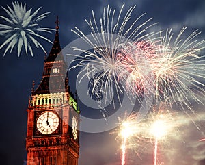 New Year in the city - Big Ben with fireworks