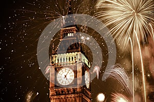 New Year in the city - Big Ben with fireworks