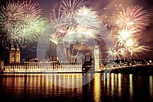 new Year in the city - Big Ben with fireworks