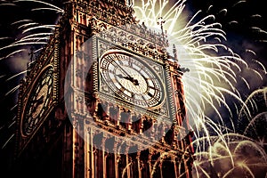 new Year in the city - Big Ben with fireworks