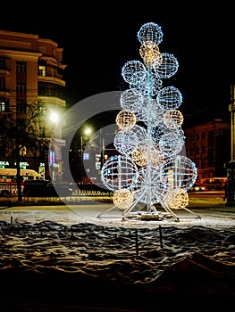 New Year city illumination and the city decoration on the streets of Chelyabinsk city. Chelyabinsk city 2021 New Year celebration