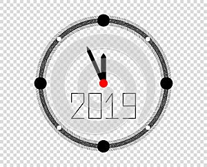 New year clock with arrows 2019. Vector element for Christmas design, pattern.