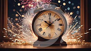 new year clock - counting time - fireworks - AI Generated