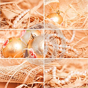 New year collage of different backgrounds with strow in gold