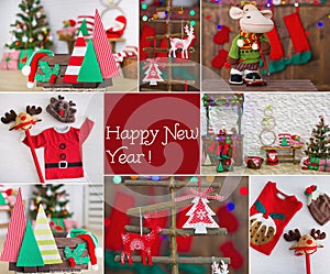 New Year collage with handmade decorations