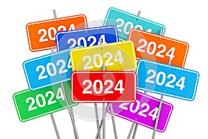 2024 New Year Color Signs. 3d Rendering