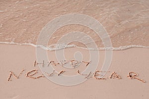 New Year 2017 is coming concept. Happy New Year 2017 replace 2016 concept on the sea beach