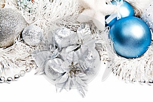 New year composition with white tinsel silver