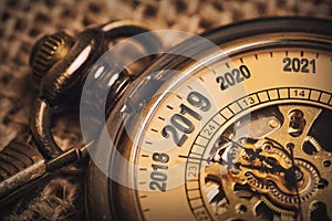 New year concept for 2019 with brow pocket watch
