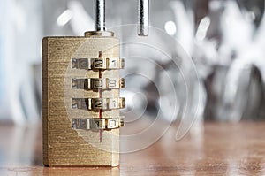 New year concept: a combination lock with the numbers 2021 as password