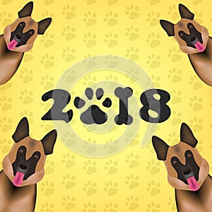 New 2018 year concept. Dog is symbol Chinese zodiac of new 2018 year. Chinese calendar for the new year of Dog 2018. Vector illust