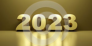 New year concept. Gold color 2023 with a luxury background. 3d render illustration