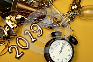 New year concept. Number 2019 with clock