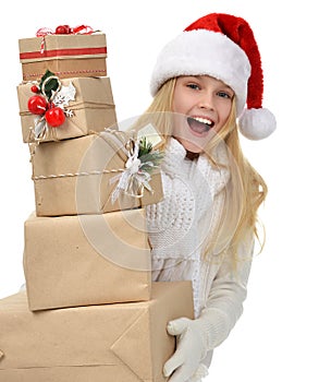 New year 2016 concept teenage girl with Christmas presents gift