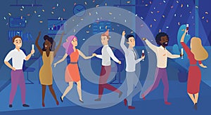 New year corporate party or birthday celebrating in office. Business team happy people celebrate vector illustration. photo