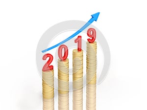 New Year 2019 Creative Design Concept with Gold Coins