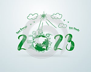 2023 new year creative drawing happy family environmental eco-friendly ideas concept