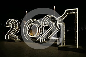 New Year decorations with big numbers 2021