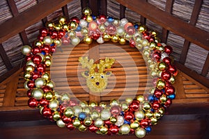 New Year decorations with colourfull balls and deer